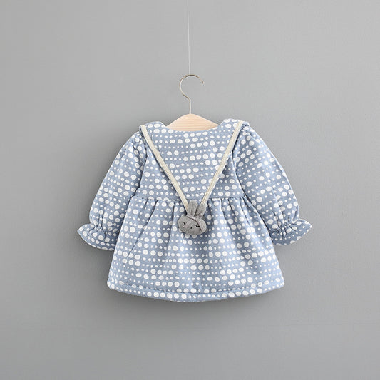 Vestido Infantil Otoño Invierno Princesa Coreana con Lunares y Cashmira - Image 2