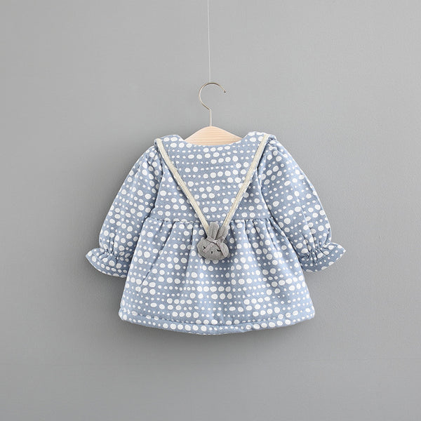 Vestido Infantil Otoño Invierno Princesa Coreana con Lunares y Cashmira