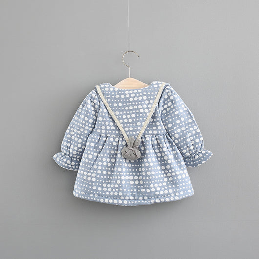 Vestido Infantil Otoño Invierno Princesa Coreana con Lunares y Cashmira - Image 2