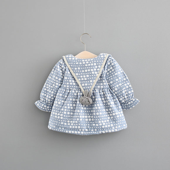 Vestido Infantil Otoño Invierno Princesa Coreana con Lunares y Cashmira