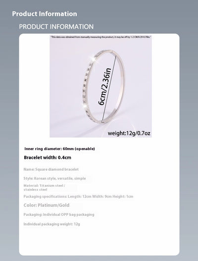 Pulsera de Diamantes Cuadrados en Acero Inoxidable Europeo y Americano - Image 8