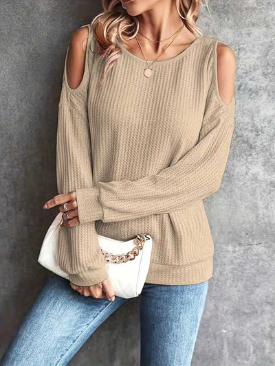 Blusa Manga Larga Hombros Descubiertos con Botones en la Espalda para Mujer - Image 8