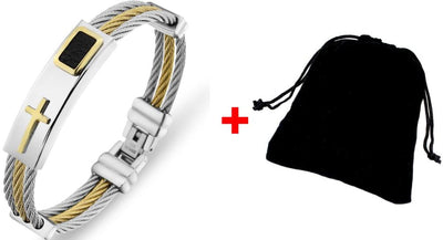 Pulsera Hombre 3 Filas Acero Inoxidable Cadena Cruz Punk Christian - Image 7
