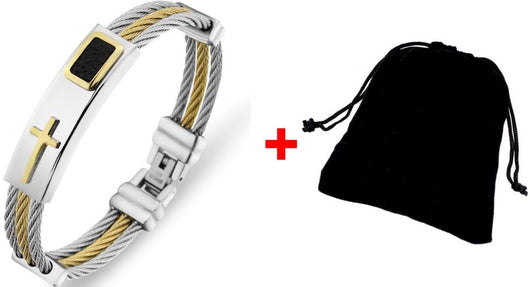 Pulsera Hombre 3 Filas Acero Inoxidable Cadena Cruz Punk Christian - Image 7