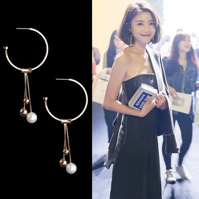 Aretes Geométricos de Plata 925 con Perlas y Borlas - Hipoalergénicos