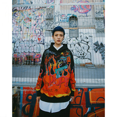 Sudadera Holgada con Capucha y Estampado Graffiti