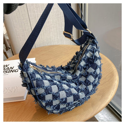 Bolsa de Hombro Underarm Denim con Diseño Cuadrícula Escocesa - Image 13