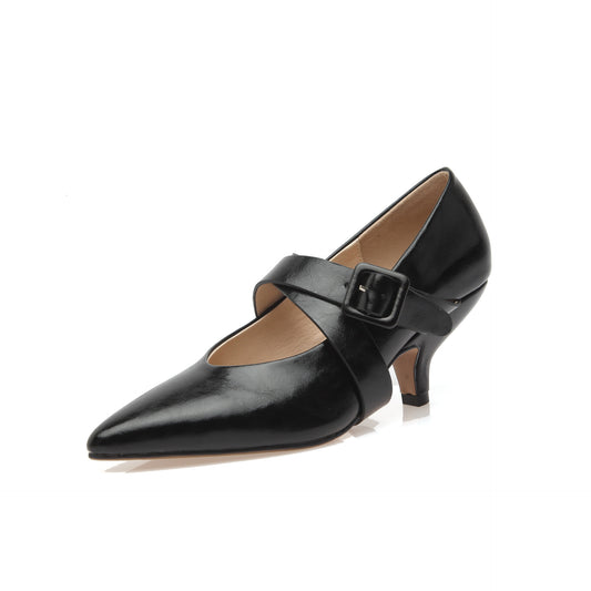 Zapatos de Tacón Alto Punta Fina con Hebilla Ajustable para Mujer
