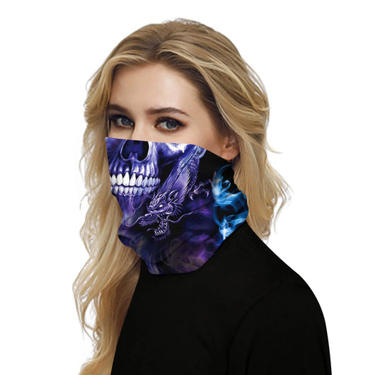 Black and white neck gaiter featuring a detailed skull and spine print, suitable for outdoor sports. - Image 19