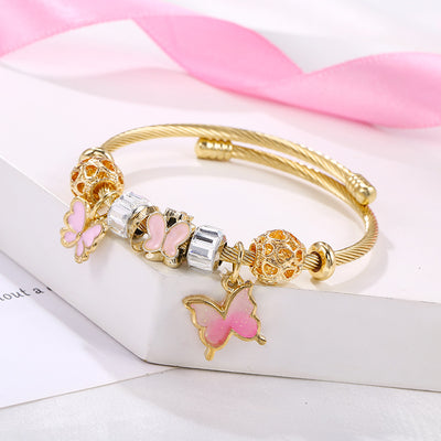 Pulsera de Acero Inoxidable con Dije Floral Mosaico Dorado - Image 11
