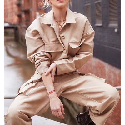 Overol Largo Tipo Camisa con Cintura Ajustada y Piernas Anchas para Mujer - Image 8