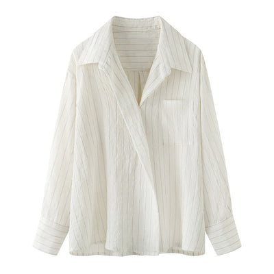 Blusa Elegante a Rayas con Bolsillos de Parche para Mujer - Colección Otoño - Image 2