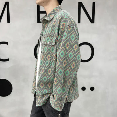 Chaqueta Vaquera Delgada Estampado Flor de Anacardo - Camisa Versátil para Hombre - Image 6
