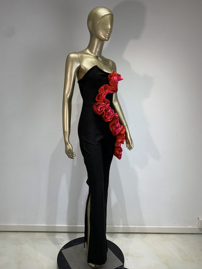 Jumpsuit Elegante Rojo con Aplicaciones y Escote Tubo - Image 21