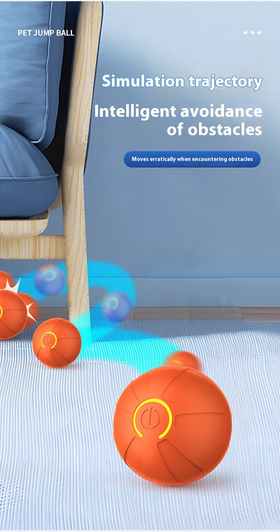 Upgraded blue electric jumping ball for pets with a yellow power button, made of chewable silicone, on a white pedestal. - Image 34