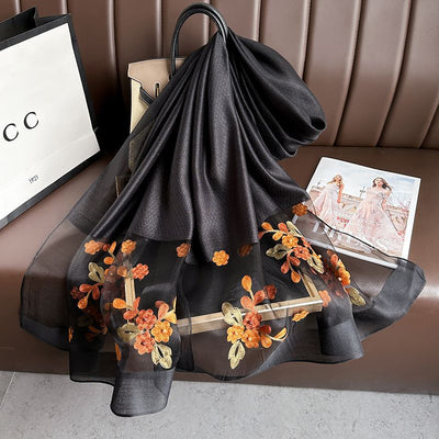 Pañuelo de Seda Bordado Largo para Otoño e Invierno - Image 3