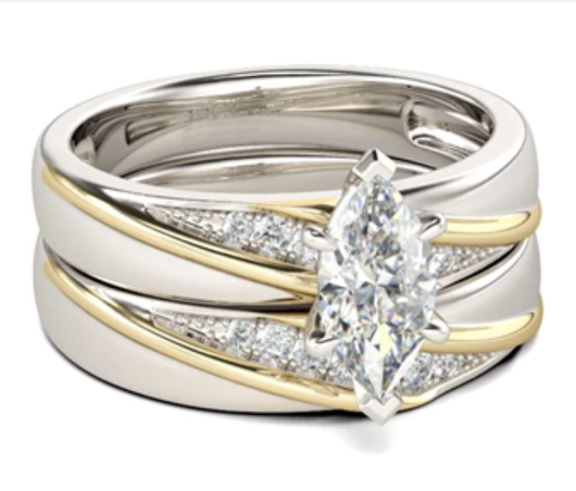 Juego de Anillos de Compromiso y Boda en Plata 925 con Zirconia Cúbica Corte Princesa - Image 3