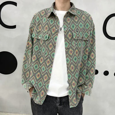 Chaqueta Vaquera Delgada Estampado Flor de Anacardo - Camisa Versátil para Hombre - Image 14