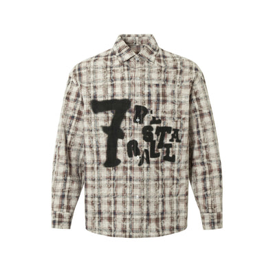 Camisa Cuadros Tie-dye Vintage Desgarrada Manga Larga Oversized - Image 2