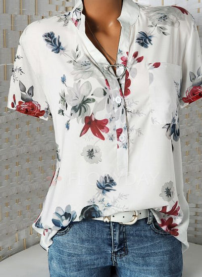 Blusa Estampada de Flores con Cuello en V y Manga Corta - Image 10