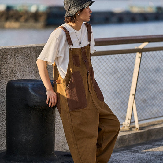 Overol Retro Holgado con Tirantes en Khaki Trendy