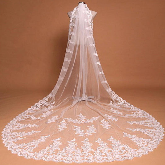 Velo de Novia Largo con Encaje Delicado