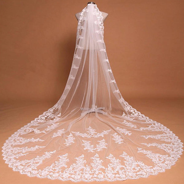 Velo de Novia Largo con Encaje Delicado