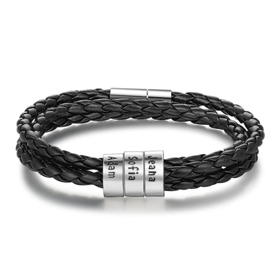 Pulsera de Cuero Trenzado Personalizada para Hombre con Nombre y Acero Inoxidable - Image 11