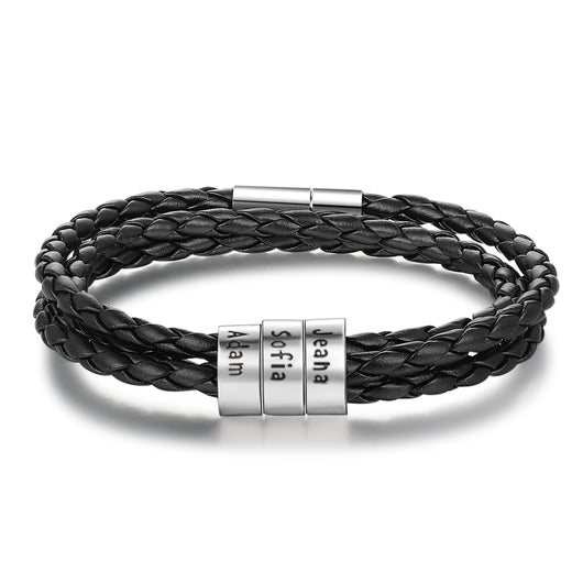 Pulsera de Cuero Trenzado Personalizada para Hombre con Nombre y Acero Inoxidable - Image 11