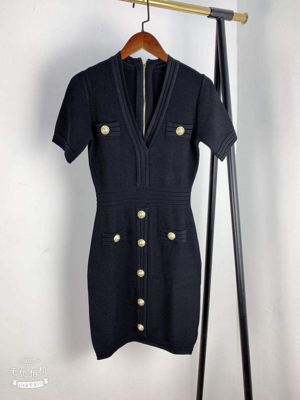 Vestido Ajustado de Punto con Manga Corta Realzador