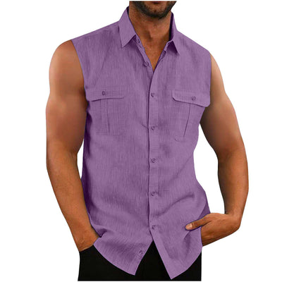 Camisa Hombre Algodón y Lino con Doble Bolsillo - Estilo Europeo y Americano - Image 10