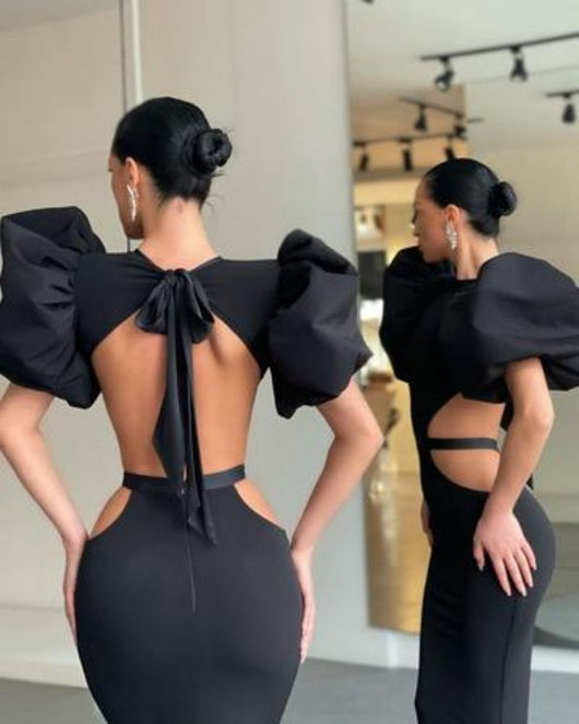 Vestido de Noche Elegante con Mangas Globo y Cintura Envuelta - Image 4
