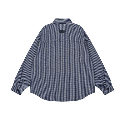 Camisa Suelta de Rayas Verticales y Manga Larga para Hombre - Image 12