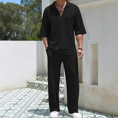 Conjunto Casual de Dos Piezas: Camisa Manga Corta y Pantalón Color Sólido - Image 6