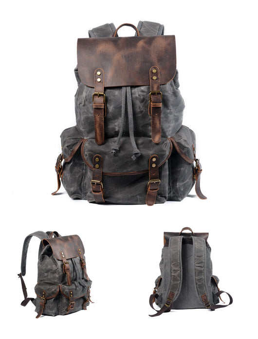 Mochila de Viaje Retro en Lona Encerada con Cordón Ajustable para Hombre - Image 8