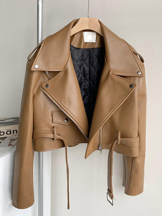 Chaqueta de Cuero Marrón para Motociclista Mujer - Image 6