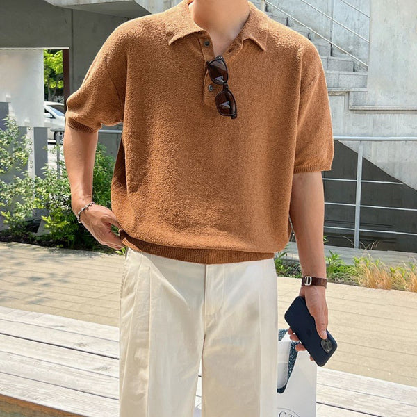 Polo Tejido Retro Clásico de Manga Corta para Hombre