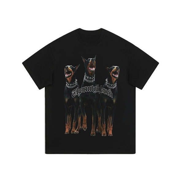 Playera Holgada Doberman Pinscher Estilo Urbano Desgastada para Hombre y Mujer