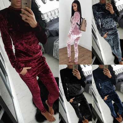 Conjunto de Traje de Terciopelo para Mujer - Dos Piezas con Mangas Largas