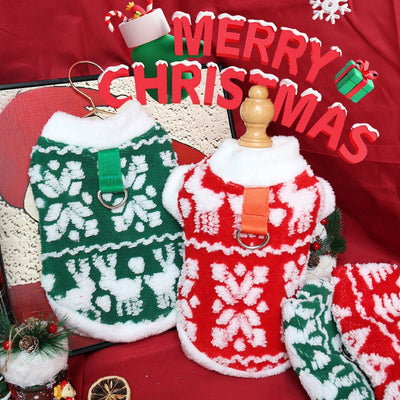 Sudadera Navideña Peluche para Perros y Gatos con Arnés de Seguridad