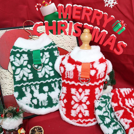 Sudadera Navideña Peluche para Perros y Gatos con Arnés de Seguridad