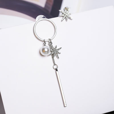 Aretes Asimétricos de Estrellas y Perlas - Estilo Coreano y Europeo