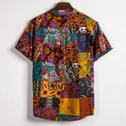 Camisa de Cuello Mao con Costuras Contrastadas y Estampado Floral - Image 3