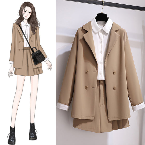 Conjunto de Dos Piezas Estilo Coreano: Blazer Oversized y Shorts Anchos