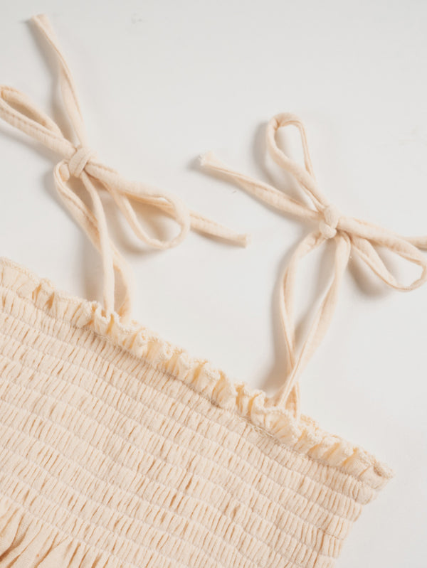 Pantalones de Suspensores Beige en Algodón para Niñas