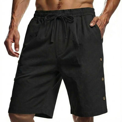 Pantalones Cortos Hombre Estilo Americano Sueltos de Algodón-Lino con Botones - Image 10