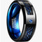 Anillo de Acero Tungsteno Azul y Negro con Incrustaciones de Circonia Cúbica para Hombre