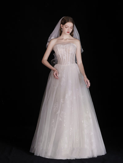 Vestido de Novia Blanco Elegante Escote Tubo con Tela Ligera - Image 10