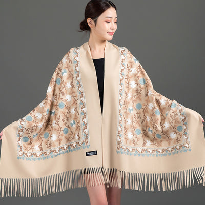 Pashmina Bordada de Cachemira con Flecos Gruesos - Abrigo Elegante y Cálido - Image 11