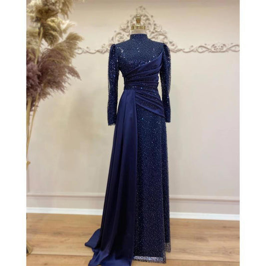 Vestido de Noche Musulmán Elegante con Encaje Lentejuelas y Cuello Mao - Image 2